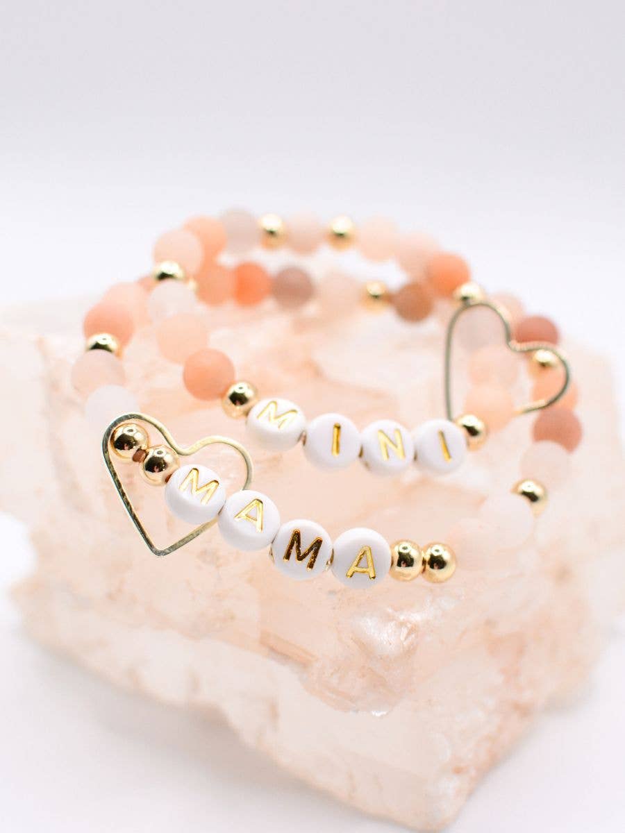 Mama MINI matching Cream stone beaded bracelet jewelry set
