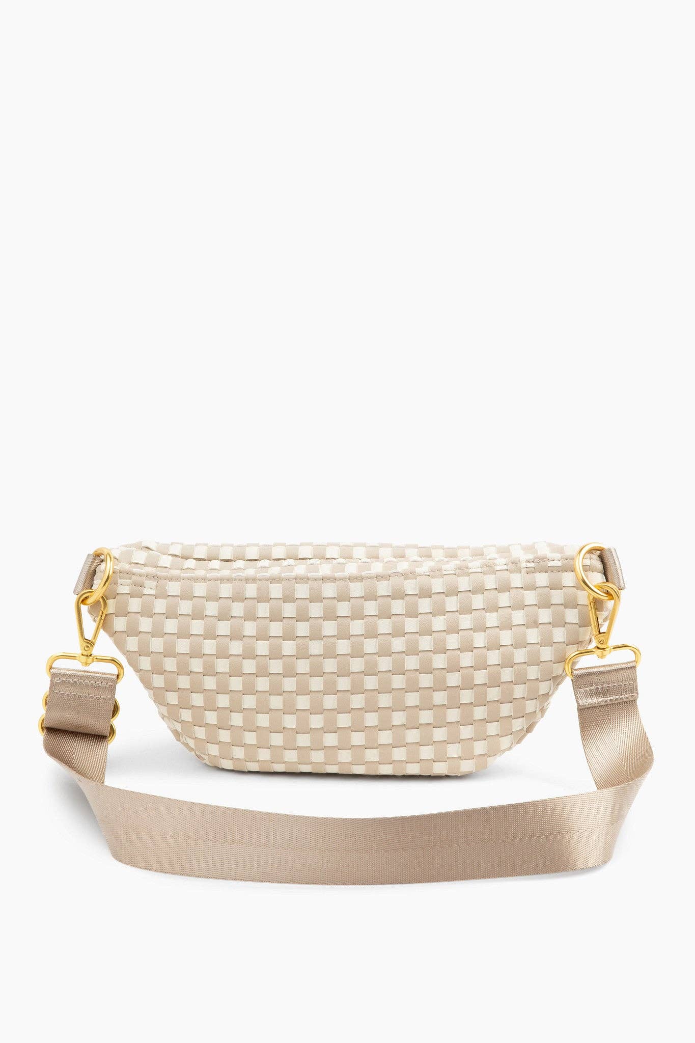 The Fawny Pack - Woven Faux Leather Fanny Pack Crossbody: Beige