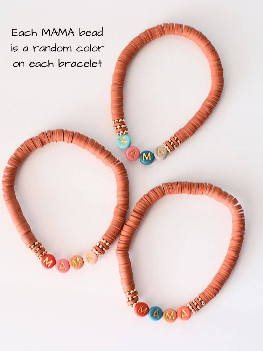Multi-Colored MAMA Word Beaded Stretch Bracelet – Rust Red
