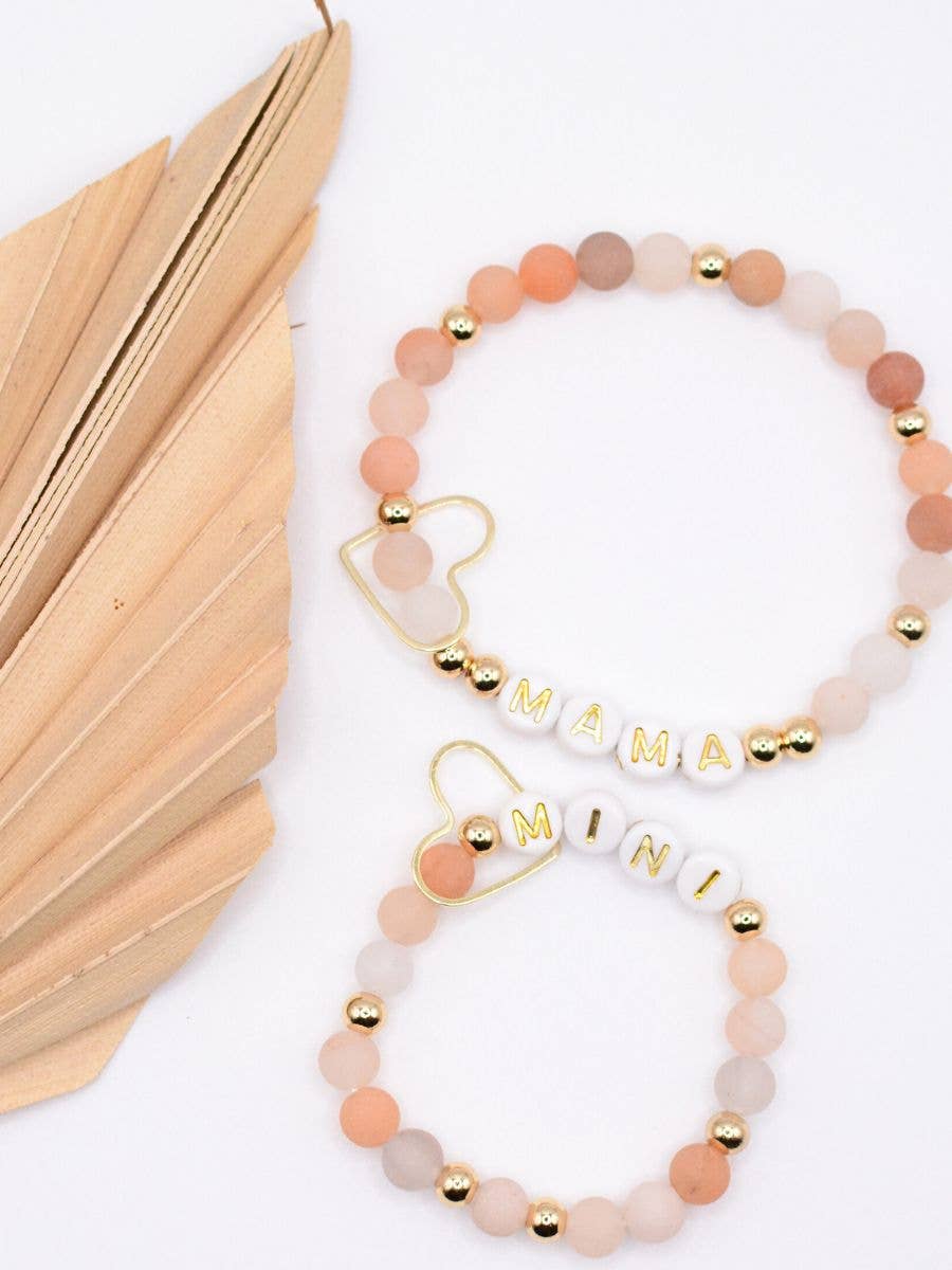 Mama MINI matching Cream stone beaded bracelet jewelry set