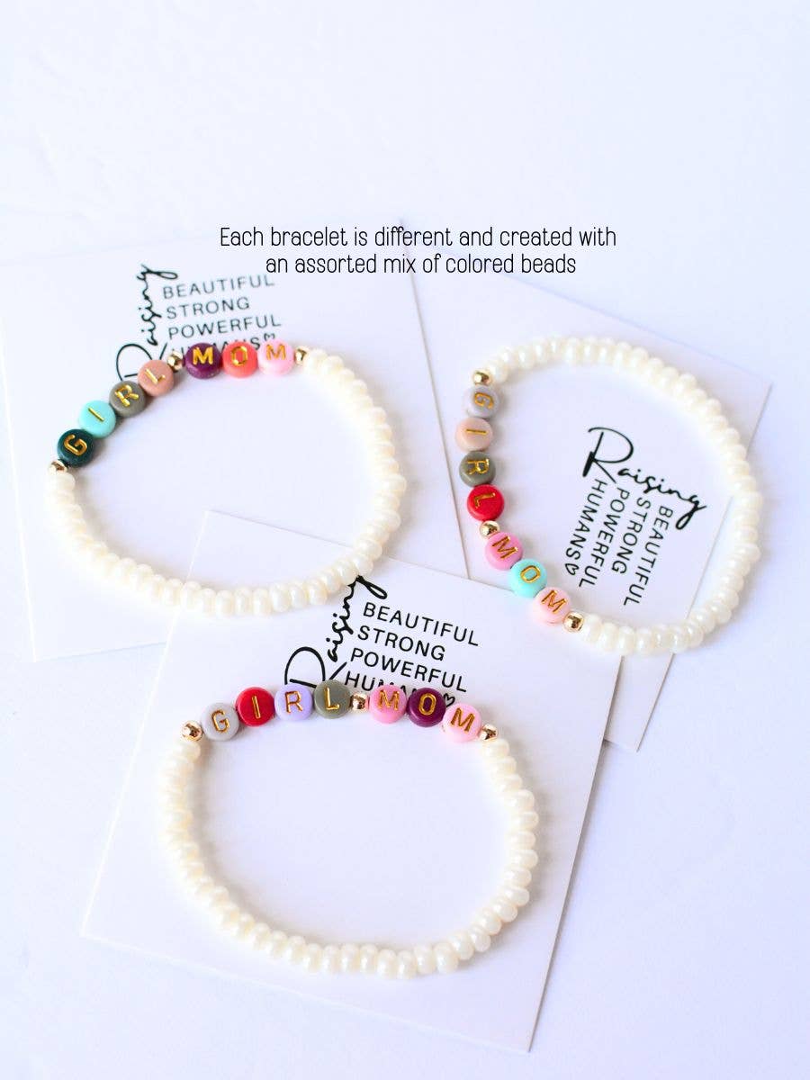 GIRL MOM multi colored beaded pearl Mama jewelry bracelet