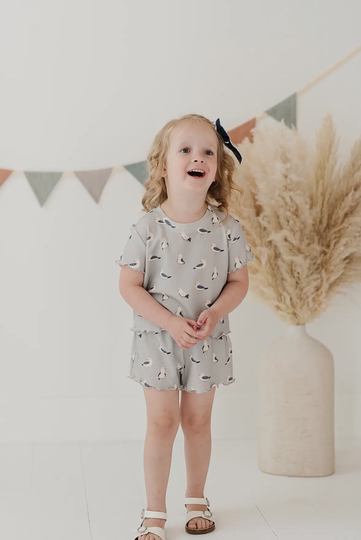 Ribbed Two-Piece Set in Seagulls
