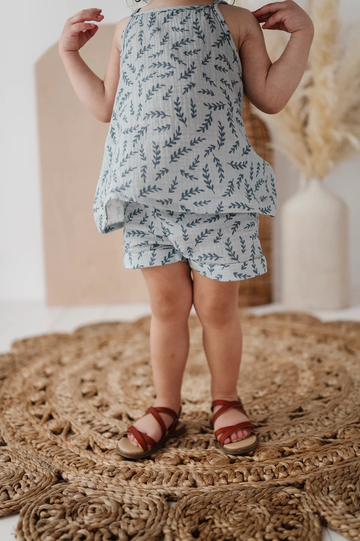 Gauze Tank & Short Set in Herb