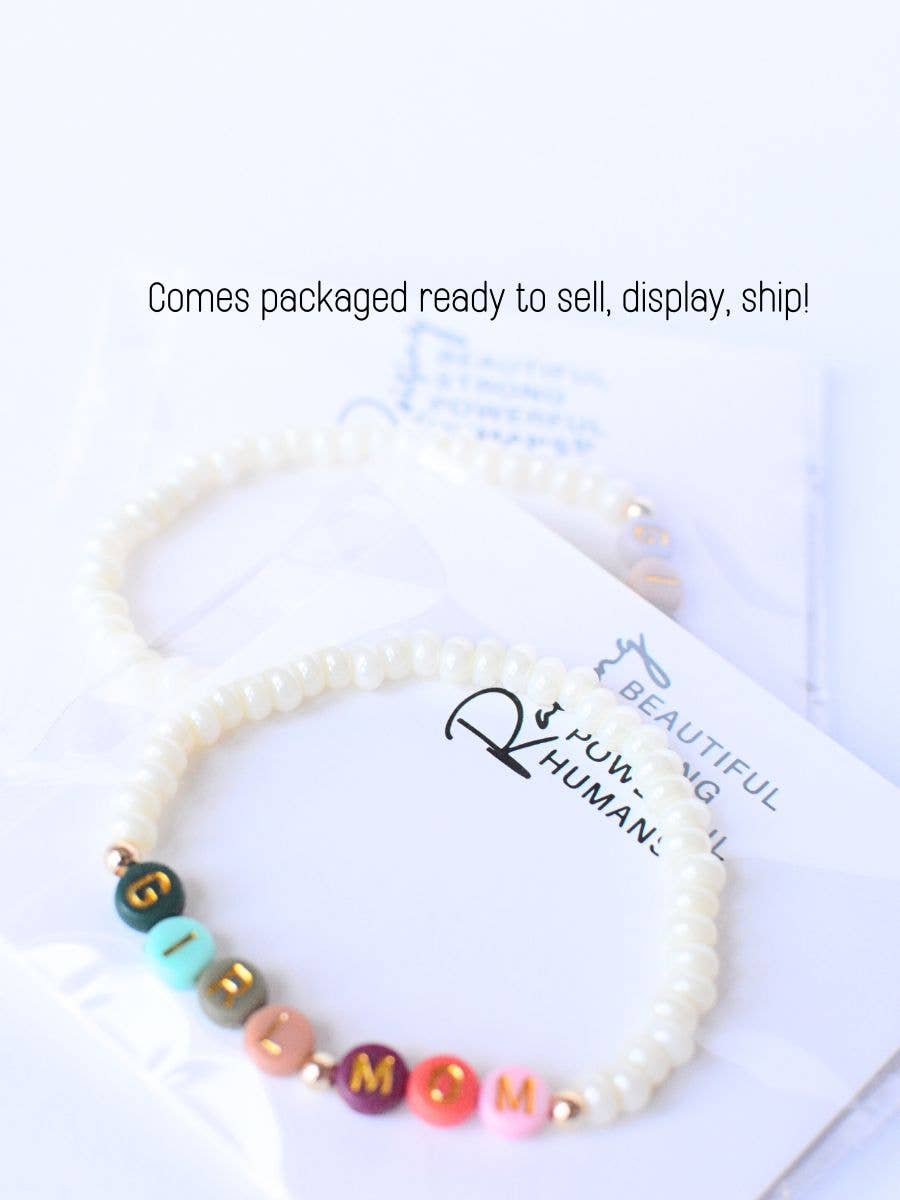 GIRL MOM multi colored beaded pearl Mama jewelry bracelet