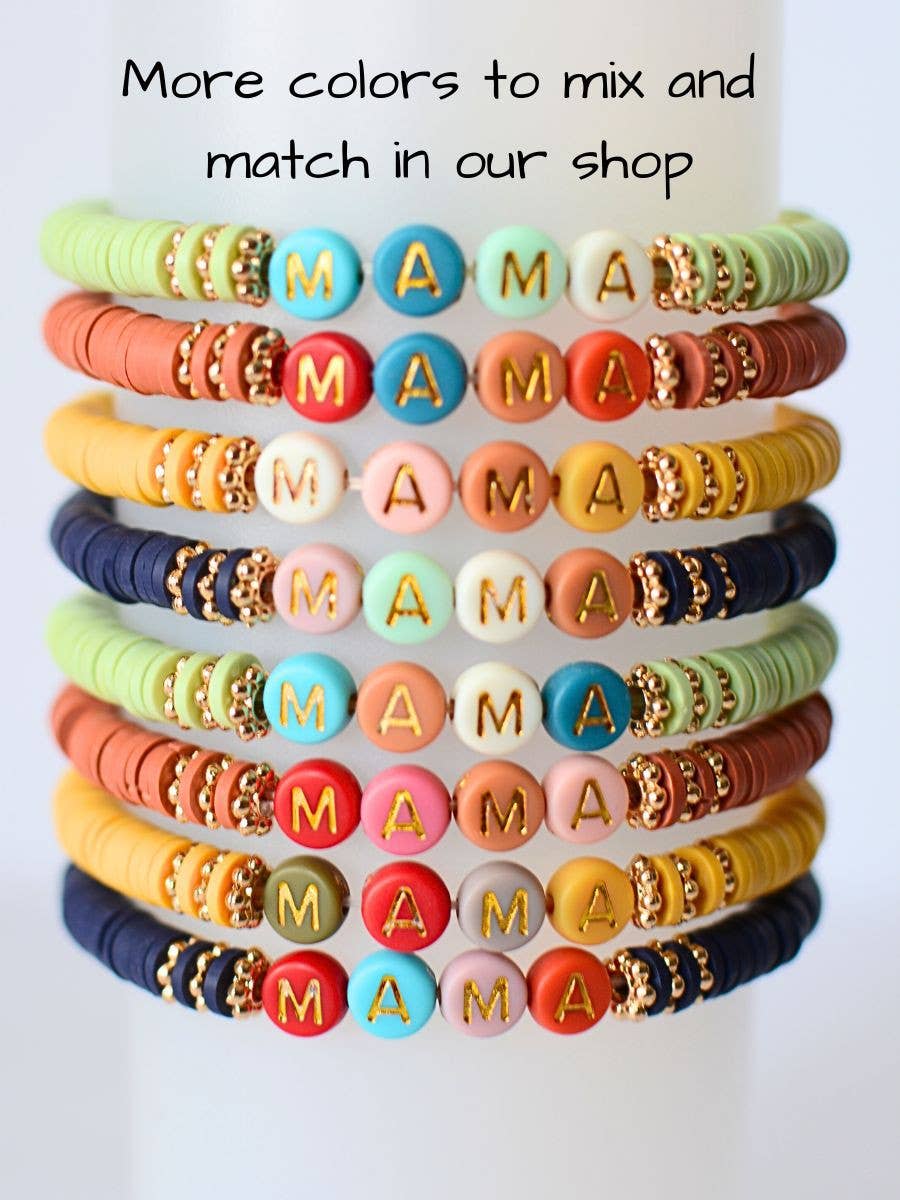 Multi-Colored MAMA Word Beaded Stretch Bracelet – Rust Red