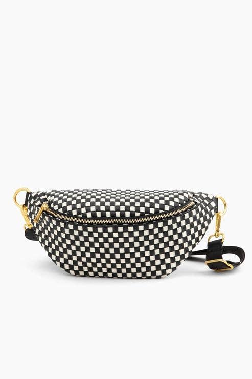 The Fawny Pack - Woven Faux Leather Fanny Pack Crossbody: Black