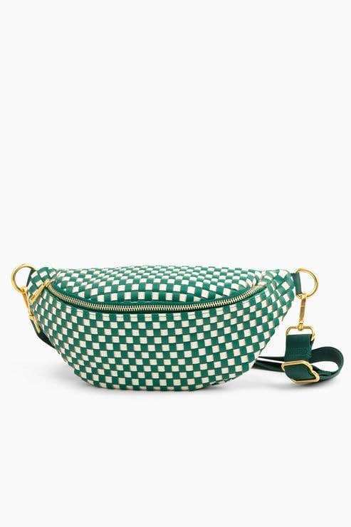 The Fawny Pack - Woven Faux Leather Fanny Pack Crossbody: Green