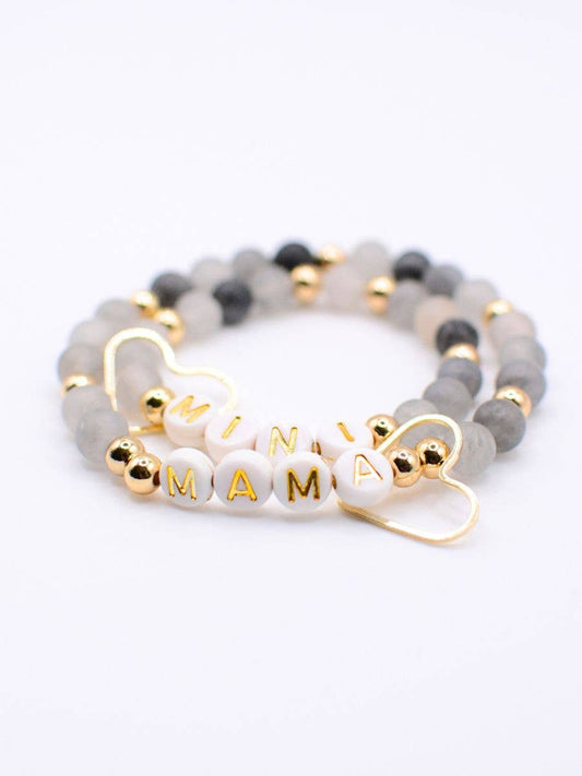 Mama MINI matching BLACK gold beaded bracelet jewelry set