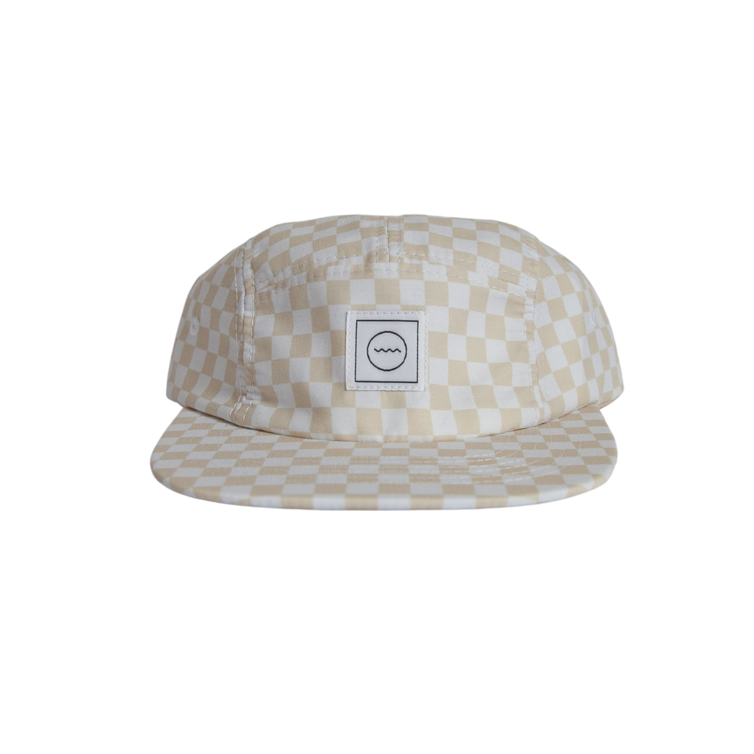 Cotton Five-Panel Hat in Cream Check