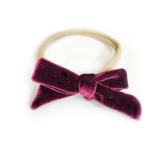 Burgundy Velvet Dainty Hair Bow with nylon headband