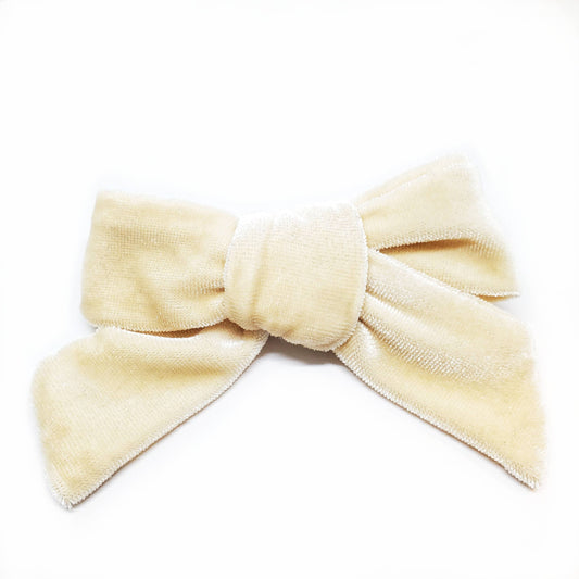 Cream Velvet Modern Hair Bow