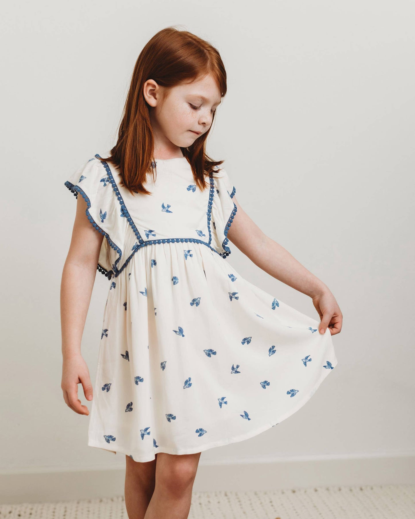 Flutter Sleeve Dress- Bluebirds