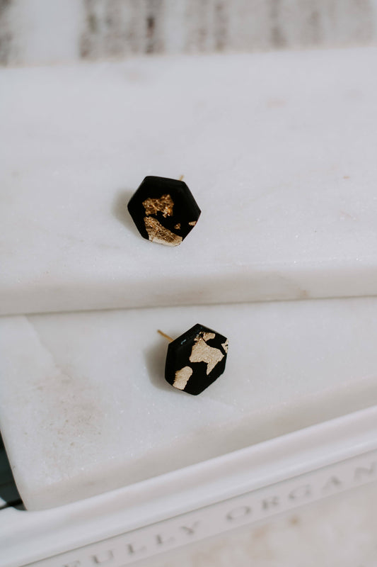 Black & Gold Hexagon Studs