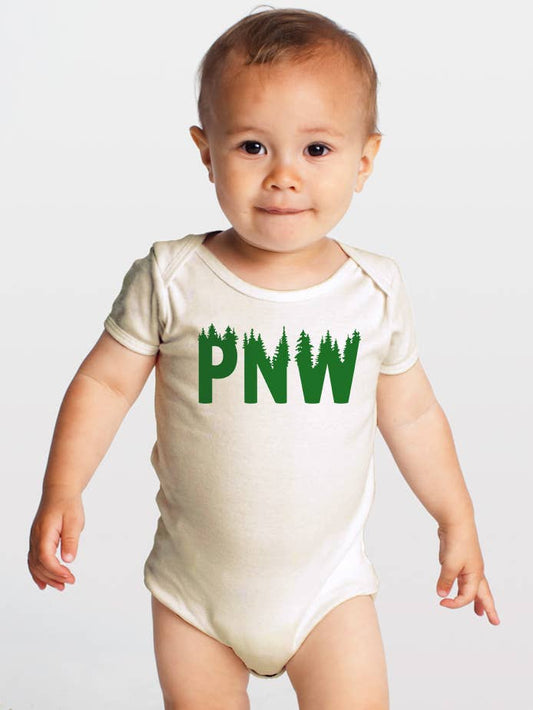 PNW Trees -- Gender Neutral Organic Baby One-Piece