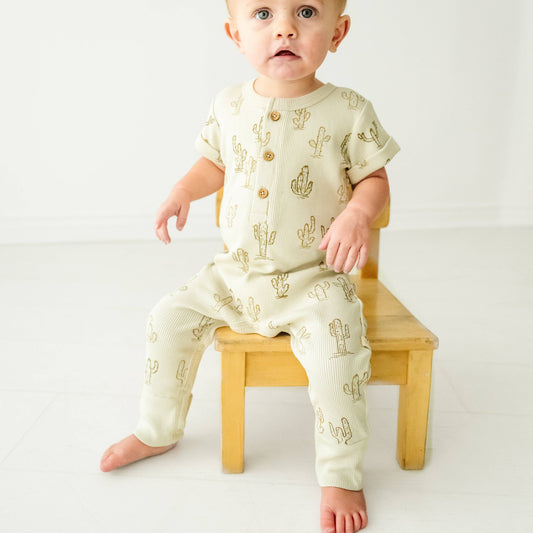 Cactus Short Sleeve Button Romper